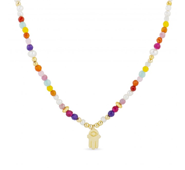 GARGANTILLA LUXENTER PLATA DORADA MANO DE FATIMA PIEDRAS COLOR NXA174YC2000