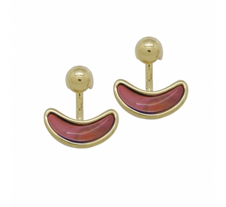 PENDIETES CICLON PIEDRA MEDIALUNA COLOR SALMON  ORO630