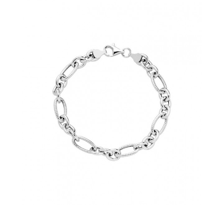 PULSERA PLATA ESLABONES LISOS Y LABRADOS PU5142R