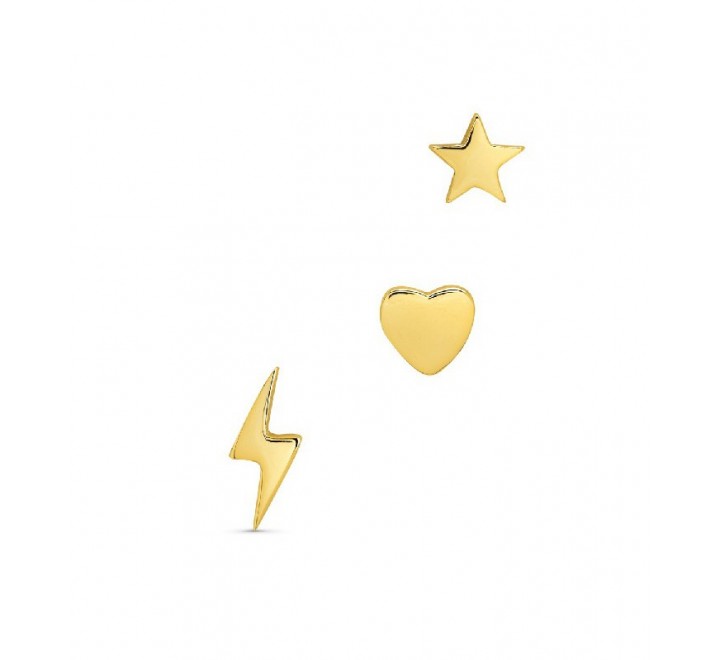 SET 3 PENDIENTES PLATA DORADA RAYO ESTRELLA CORAZON PE5921CH