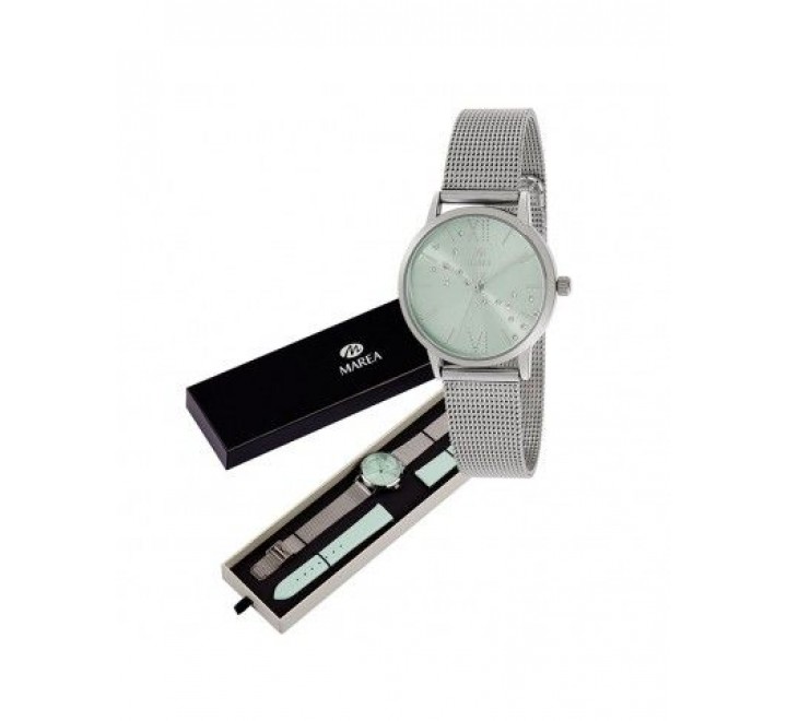 Pack Reloj Marea Mujer B41278/5, analógico con segundero. Esfera de 32mm de  diámetro. Pack de dos correas, una en piel color verde y otra de acero tipo  milanesa. Cristal mineral.