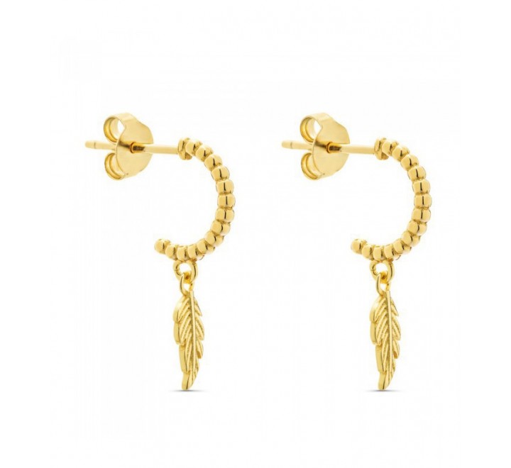 PENDIENTES PLATA DORADA ARO BOLITAS Y PLUMA PE5764CH