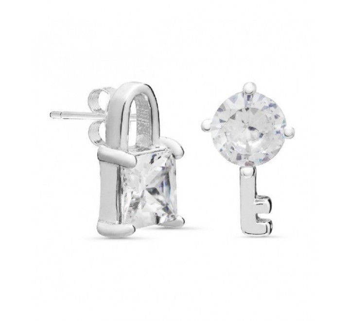 PENDIENTES PLATA CANDADO Y LLAVE CON CIRCONITA PE5566R