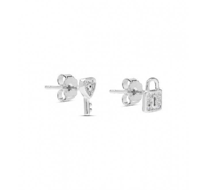 PENDIENTES PLATA CANDADO Y LLAVE CIRCONITAS PE4596