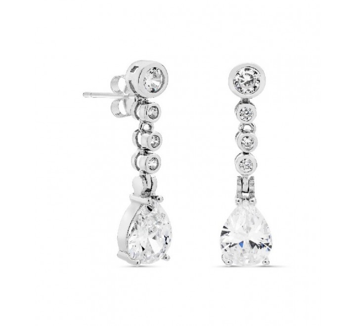 PENDIENTES PLATA CHATONES Y LAGRIMA CIRCONITAS PE4823