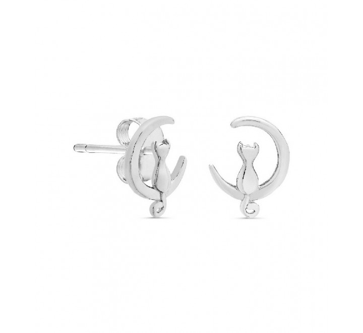 PENDIENTES PLATA GATO EN LA LUNA PE5415