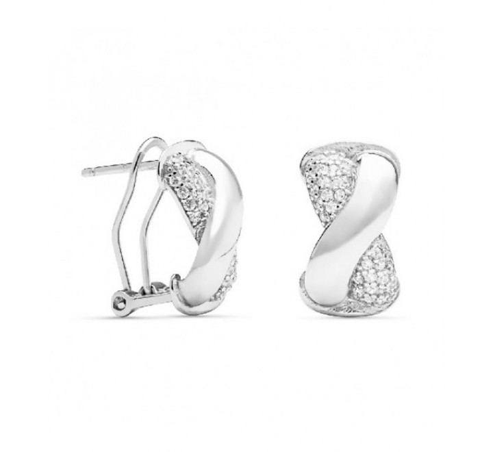 PENDIENTES PLATA OMEGA CRUZADO LISO Y CIRCONITAS PE5347