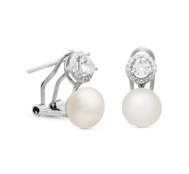 PENDIENTES PLATA OMEGA PERLA CIRCULO CIRCONITAS PE5585