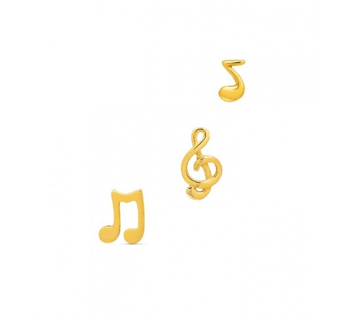SET 3 PENDIENTES PLATA DORADA NOTAS LISAS PE5943CH