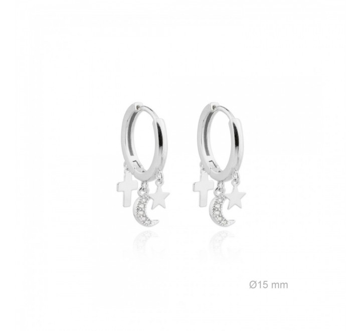 PENDIENTES PLATA 151920 AROS CRUZ/ESTRELLA/LUNA