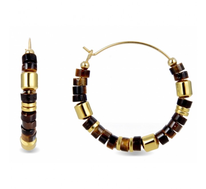 PENDIENTES LUXENTER PLATA DORADA AROS OJO TIGRE EXA389Y10800