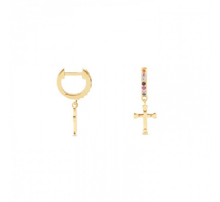 PENDIENTES LUXENTER PLATA DORADA ARO CON CRUZ EXA274Y0000