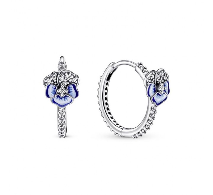 PENDIENTES PANDORA PLATA FLOR PENSAMIENTO AZUL 290775C01