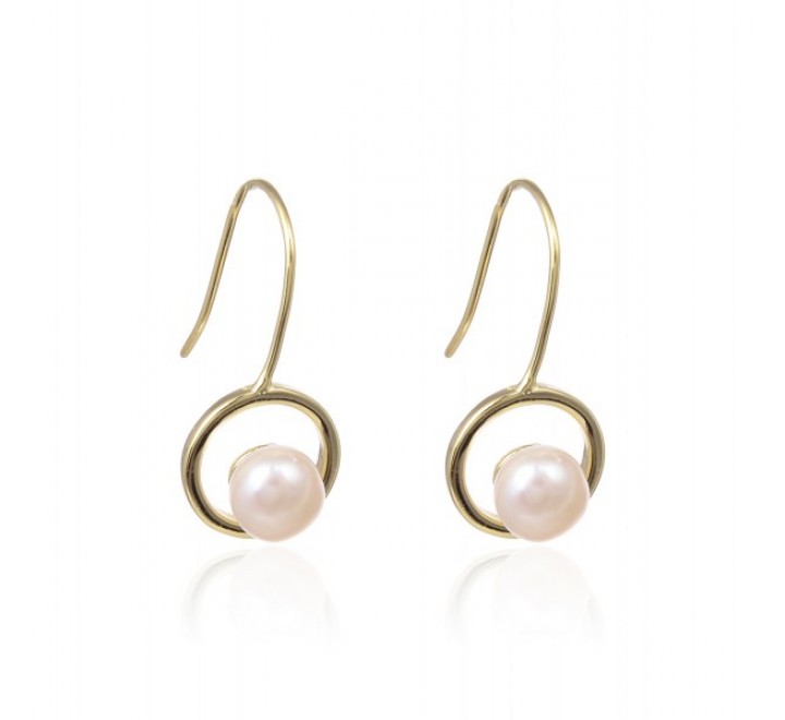 PENDIENTES PLATA DORADA PE7535 CIERRE JIPI PERLA