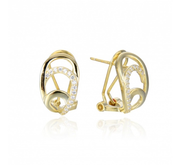 PENDIENTES PLATA DORADA 00396PN CIERRE OMEGA Y CIRCONITAS