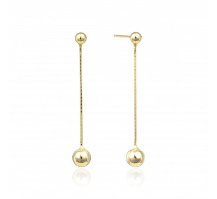 PENDIENTES PLATA DORADA PE7561D LARGOS CADENITA Y BOLA