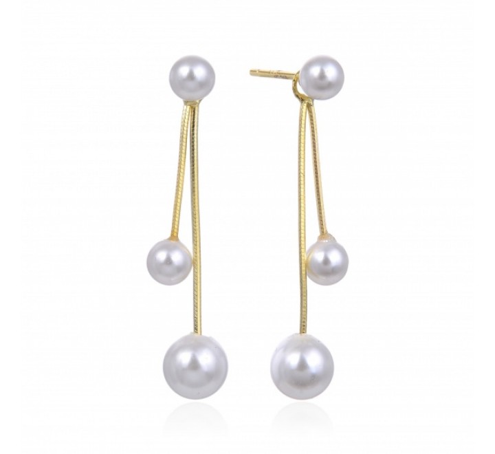 PENDIENTES PLATA DORADA PE7697P LARGO PERLAS