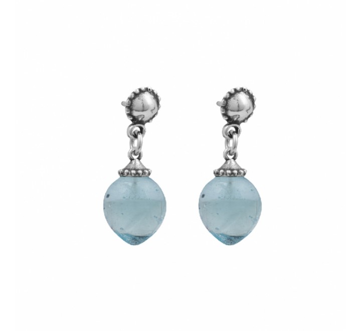 PENDIENTES CICLON ZAMAK CON BOLA AGUAMARINA 213607-36