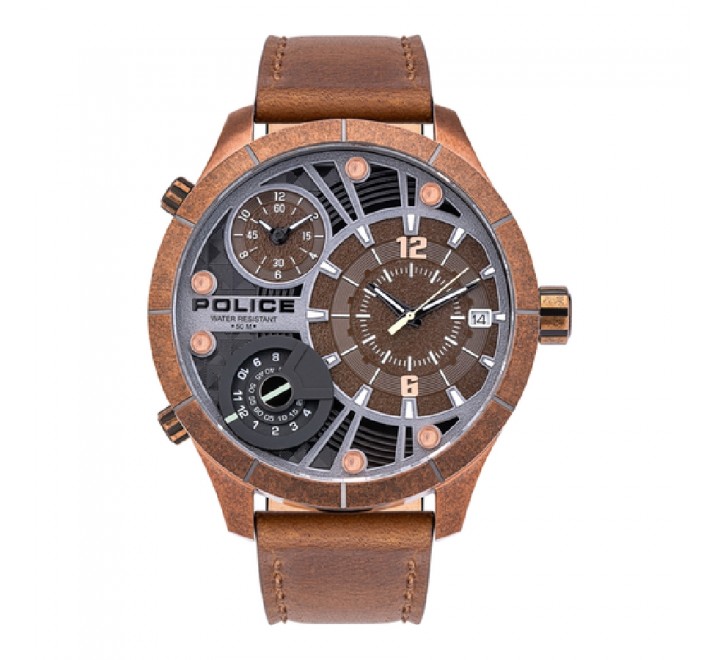 RELOJ POLICE CORREA MARRO CAJA ACERO MARRON PL.15662XSQR-12