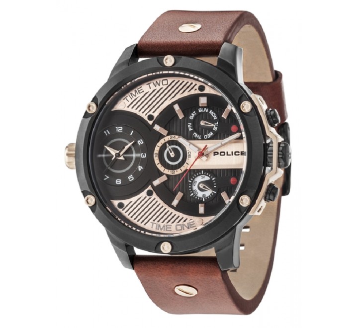 RELOJ POLICE CORREA MARRON CAJA ACERO NEGRA R1451288001
