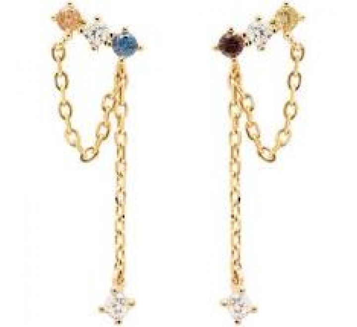 PENDIENTES PLATA CHAPADA PIEDRAS COLOR CADENA AR01-297-U