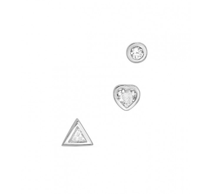 SET 3 PENDIENTES PLATA TRIANGULO CORAZON CHATON PE5926R