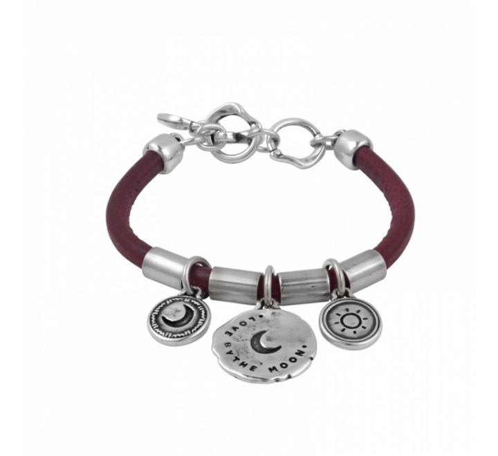 PULSERA CICLON ZAMAK Y CUERO ROSA CON COLGANTES 212135-31-0