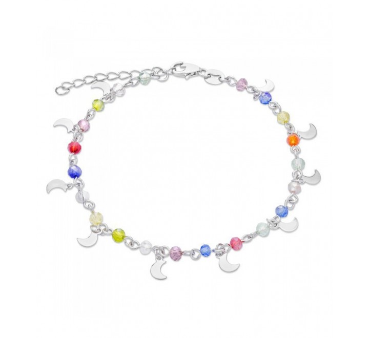 PULSERA PLATA BOLAS MULTICOLOR LUNAS COLGANDO PU4998