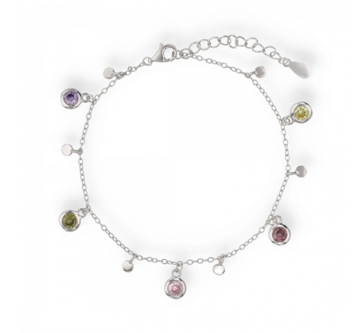 PULSERA CL5008 PLATA CHAPITAS CIRCONITAS DE COLORES