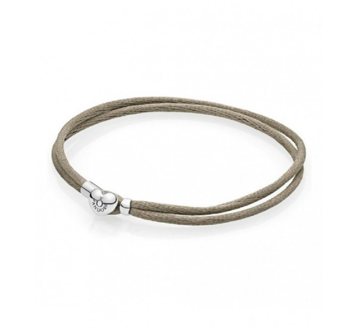 PULSERA PANDORA HILO BEIGE BROCHE PLATA 16CM 590749CGG-S1