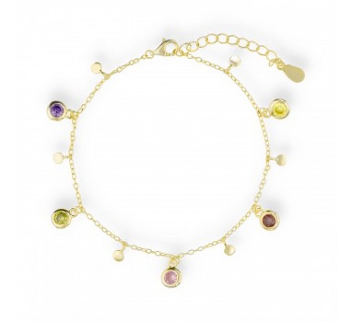 PULSERA CL5007 PLATA DORADA CHAPITAS CIRCONITAS COLOR