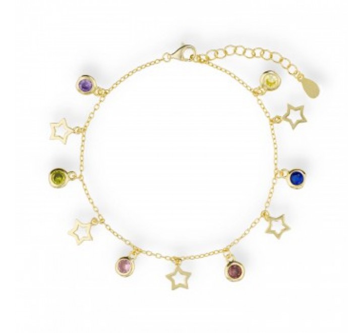 PULSERA CL5005 PLATA DORADA ESTRELLAS CALADAS Y COLORES