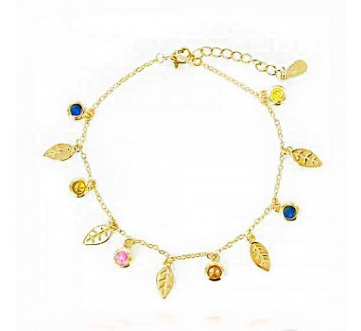 PULSERA CL5001 PLATA CHAPADA HOJAS CIRCONITAS COLORES