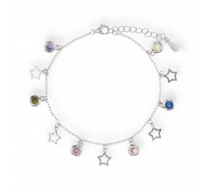 PULSERA CL5006 PLATA ESTRELLAS CALADAS CIRCONITAS COLORES