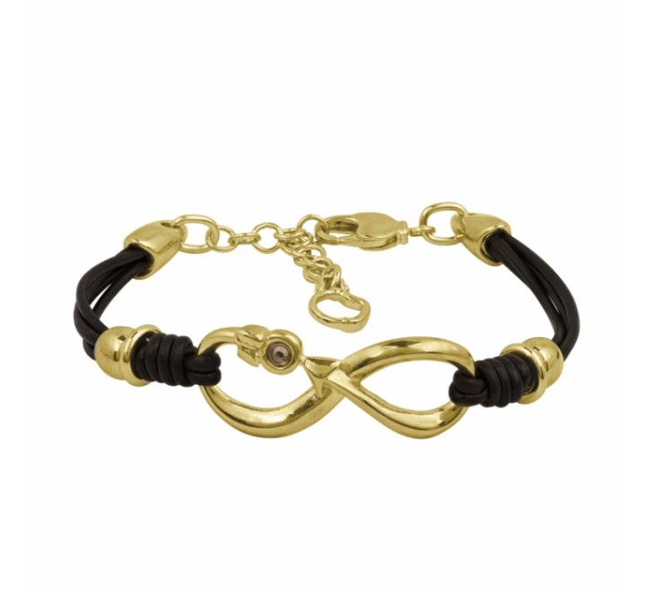 PULSERA CICLON ZAMAK DORADO CUERO MARRON INFINITO ORO198