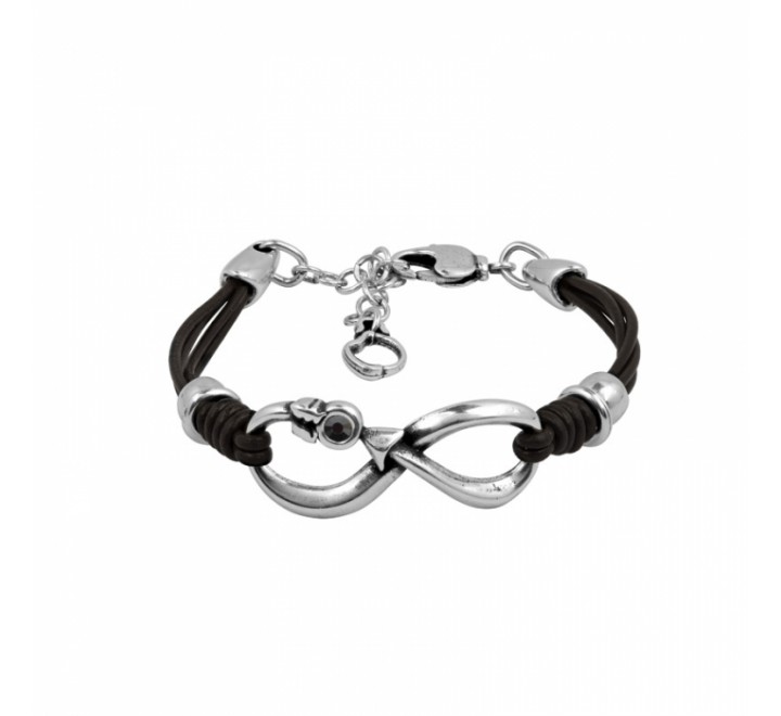 PULSERA CICLON ZAMAK CUERO MARRON INFINITO GRIS 213102-10-0