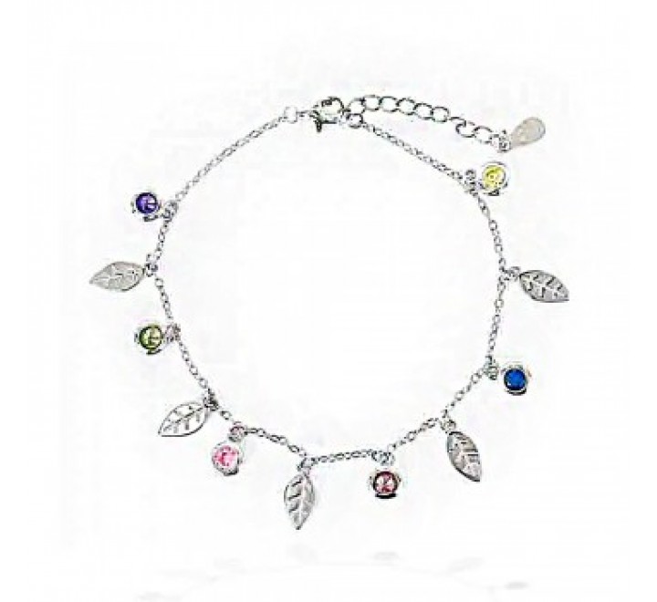PULSERA CL5002 PLATA HOJAS CIRCONITAS COLORES