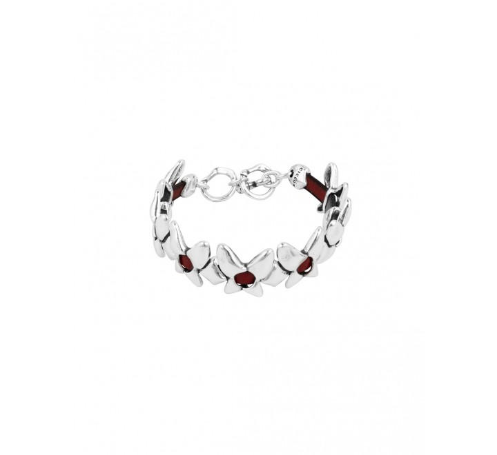 PULSERA CICLON CUERO ROJO MARIPOSAS ZAMAK 221124-03-0