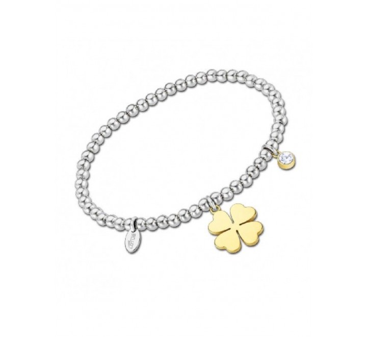 PULSERA LOTUS ACERO BOLITAS Y TREBOL DORADO LS2171/2/1