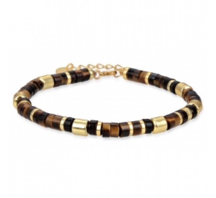 PULSERA LUXENTER PLATA DORADA Y PIEDRA MARRON BXA214Y10800