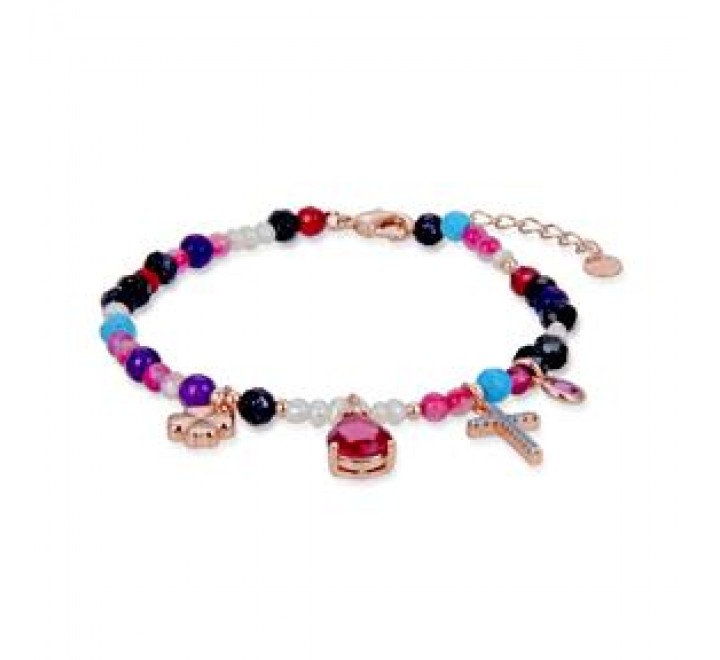 PULSERA LUXENTER PLATA ROSADA BOLAS COLOR BXA212R0600