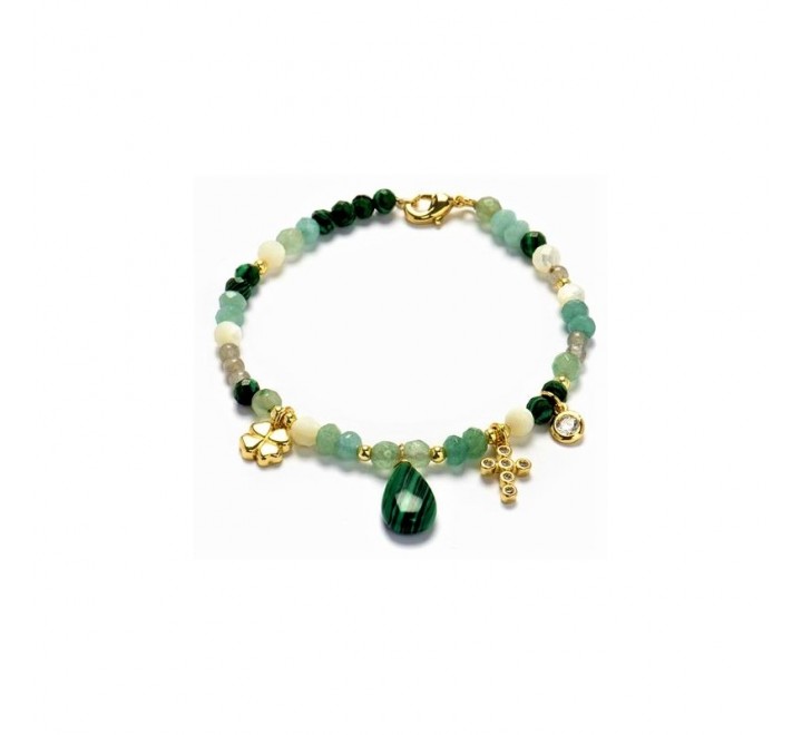 PULSERA LUXENTER PLATA DORADA BOLAS VERDES BXA212Y9700