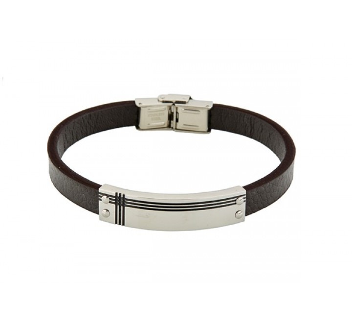 PULSERA MAREA CUERO MARRON LISO Y ACERO D00103/123