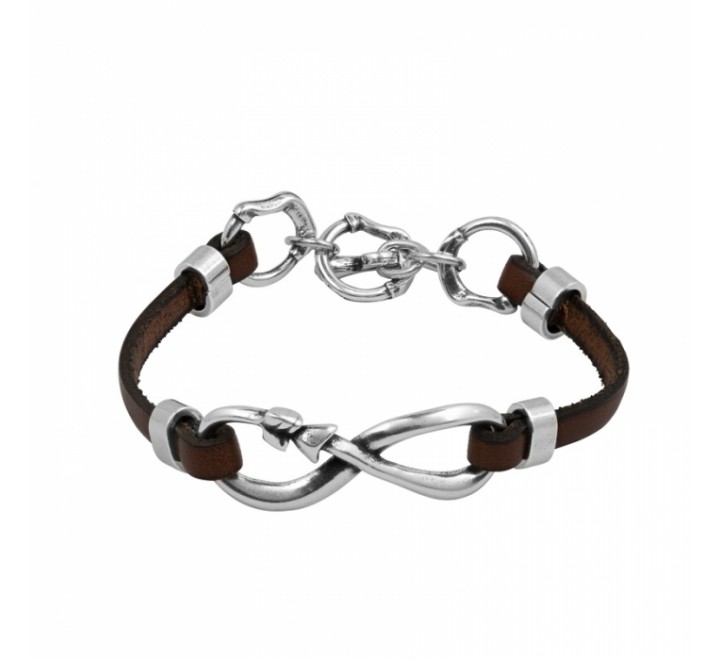 PULSERA CICLON ZAMAK Y CUERO MARRON INFINITO 213111-02-0