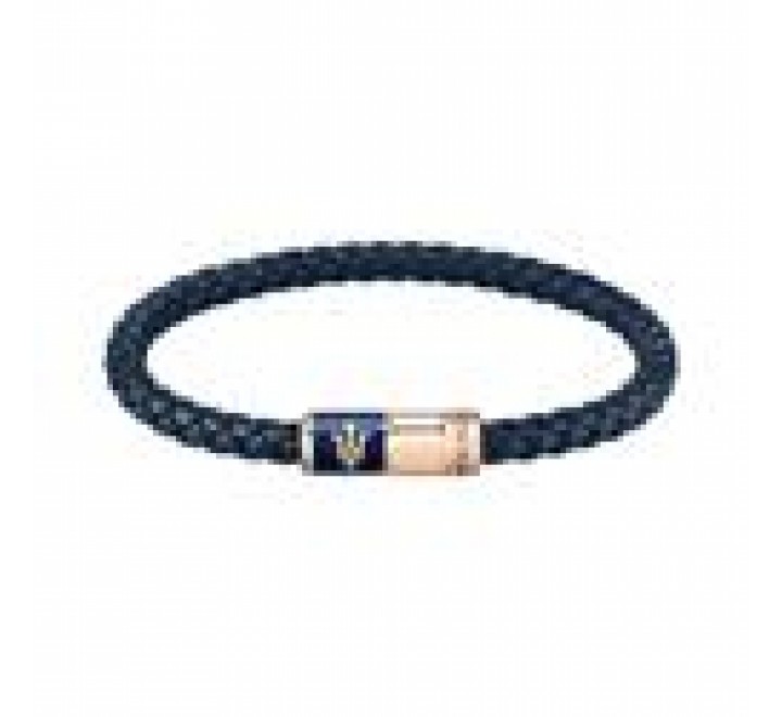 PULSERA MASERATI CUERO AZUL Y ACERO ROSADO JM222AVE09