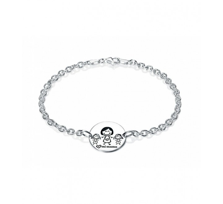 PULSERA PLATA MEDALLA MAMA Y DOS NIÑAS PU4097