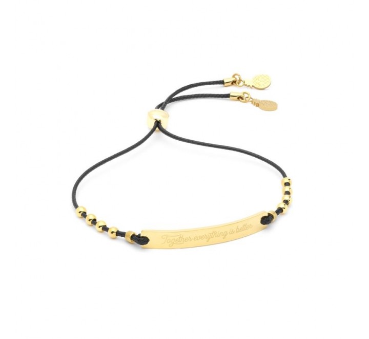 PULSERA MR WONDERFUL WJ30106 CUERDA NEGRO ACERO CHAPADO