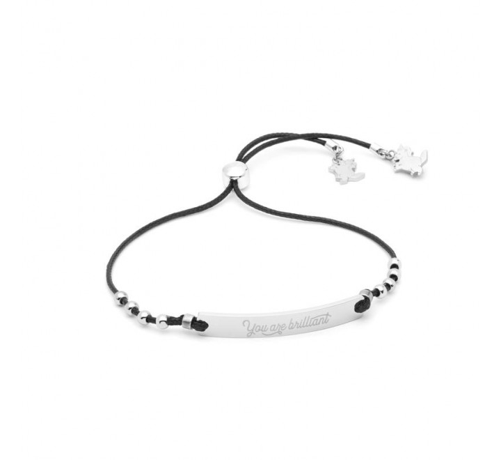 PULSERA MR WONDERFUL WJ30003 CUERDA NEGRA ACERO UNICORNIOS