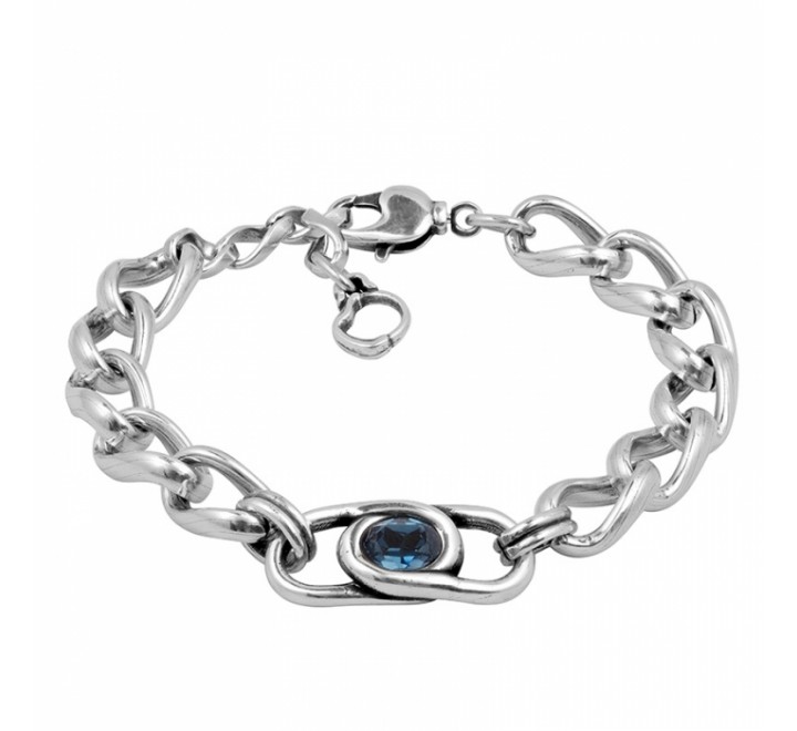PULSERA CICLON ZAMAK ESLABONES PIEDRA AZUL EMO127-71-0