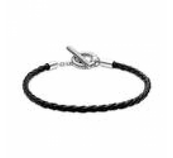 PULSERA PANDORA CUERO NEGRO BROCHE PLATA 20,5CM 591675C01-S3